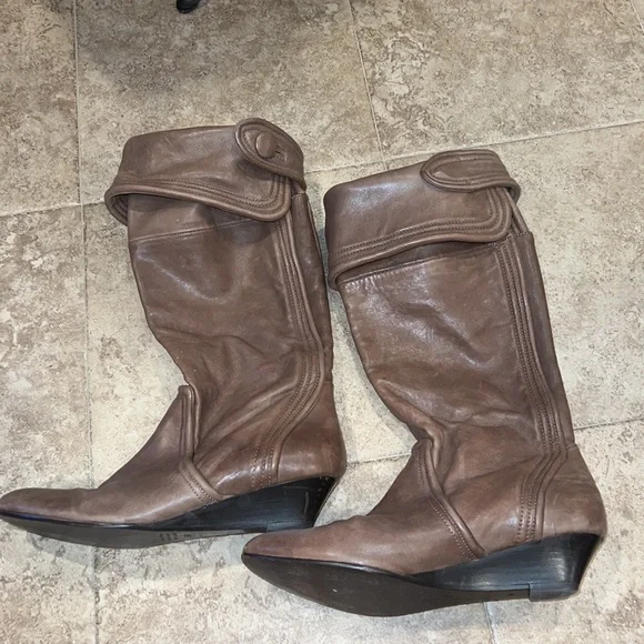 Leather Tan Wedge Boots - Picture 3 of 8